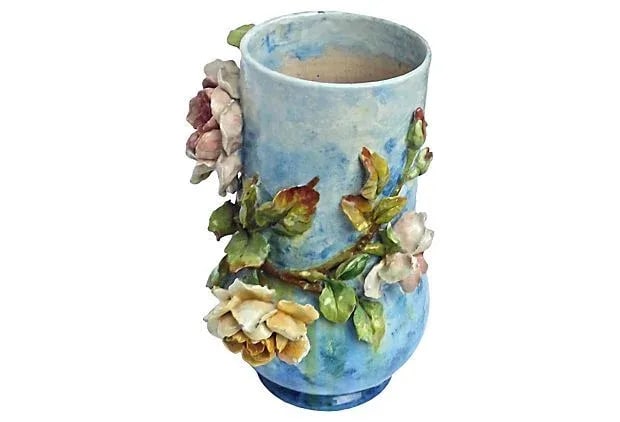 Antique Barbotine Majolica French Floral Vase - 3