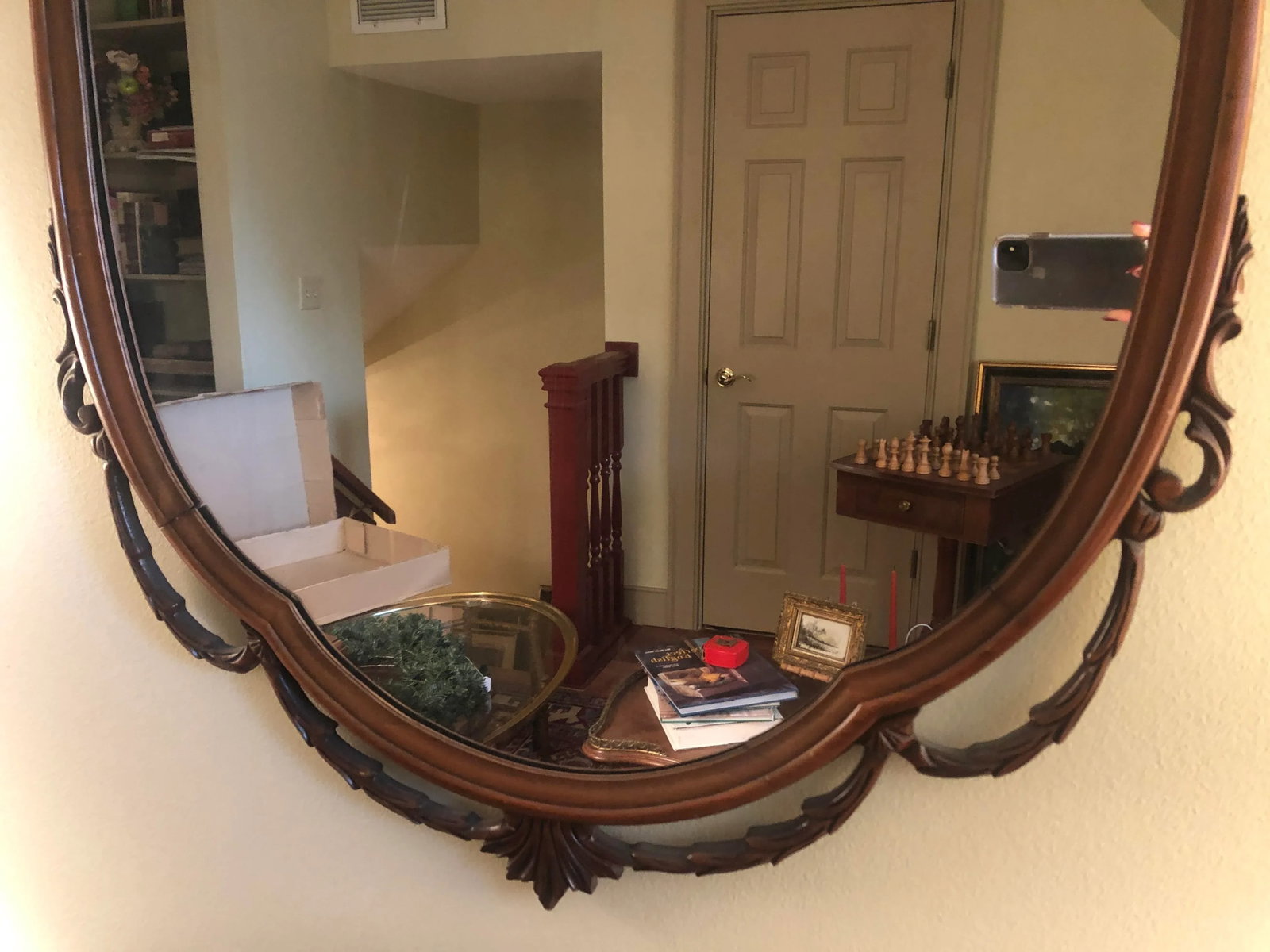 Vintage 1940's Mahogany Shield Mirror - 2