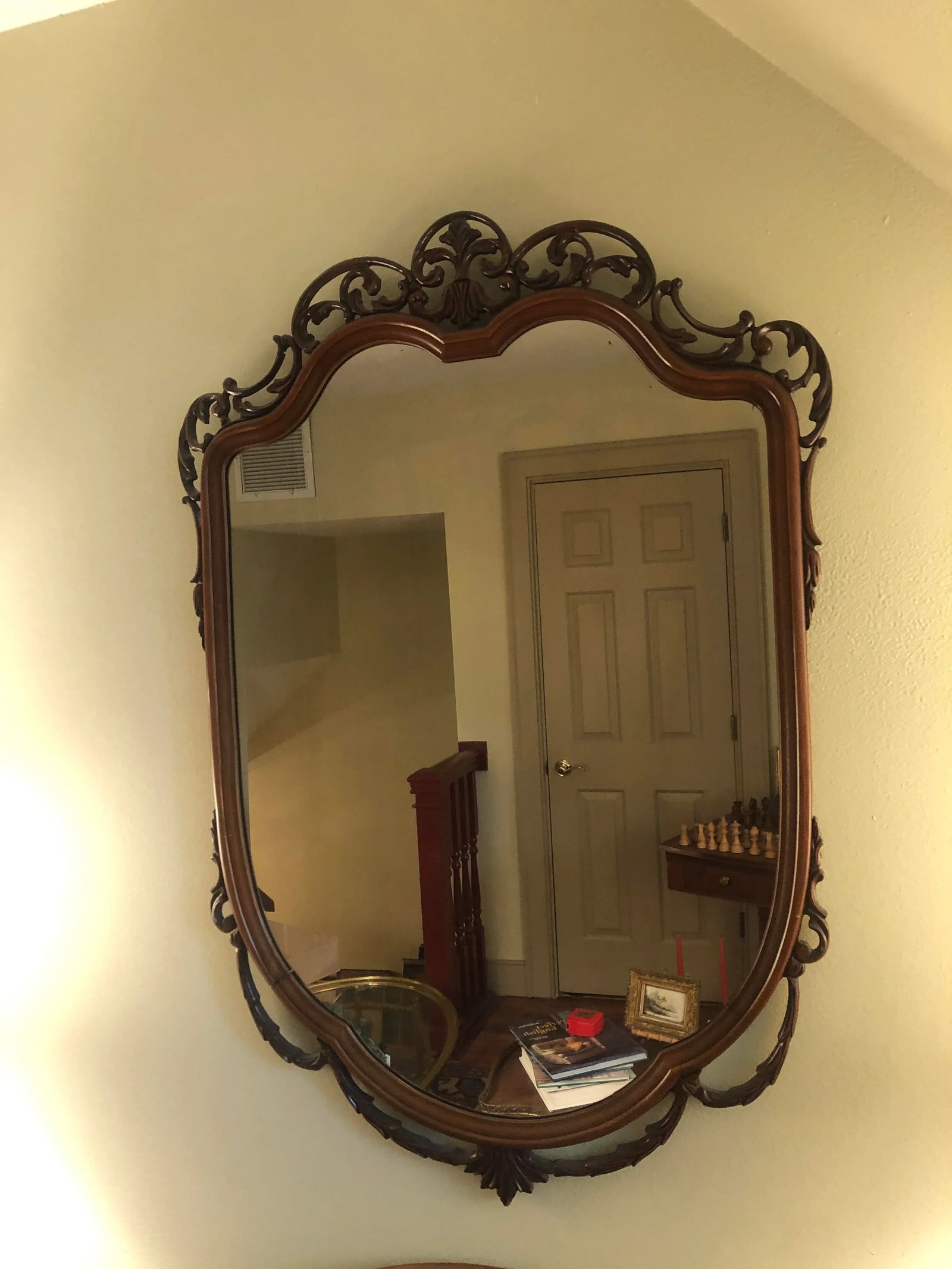 Vintage 1940's Mahogany Shield Mirror - 4