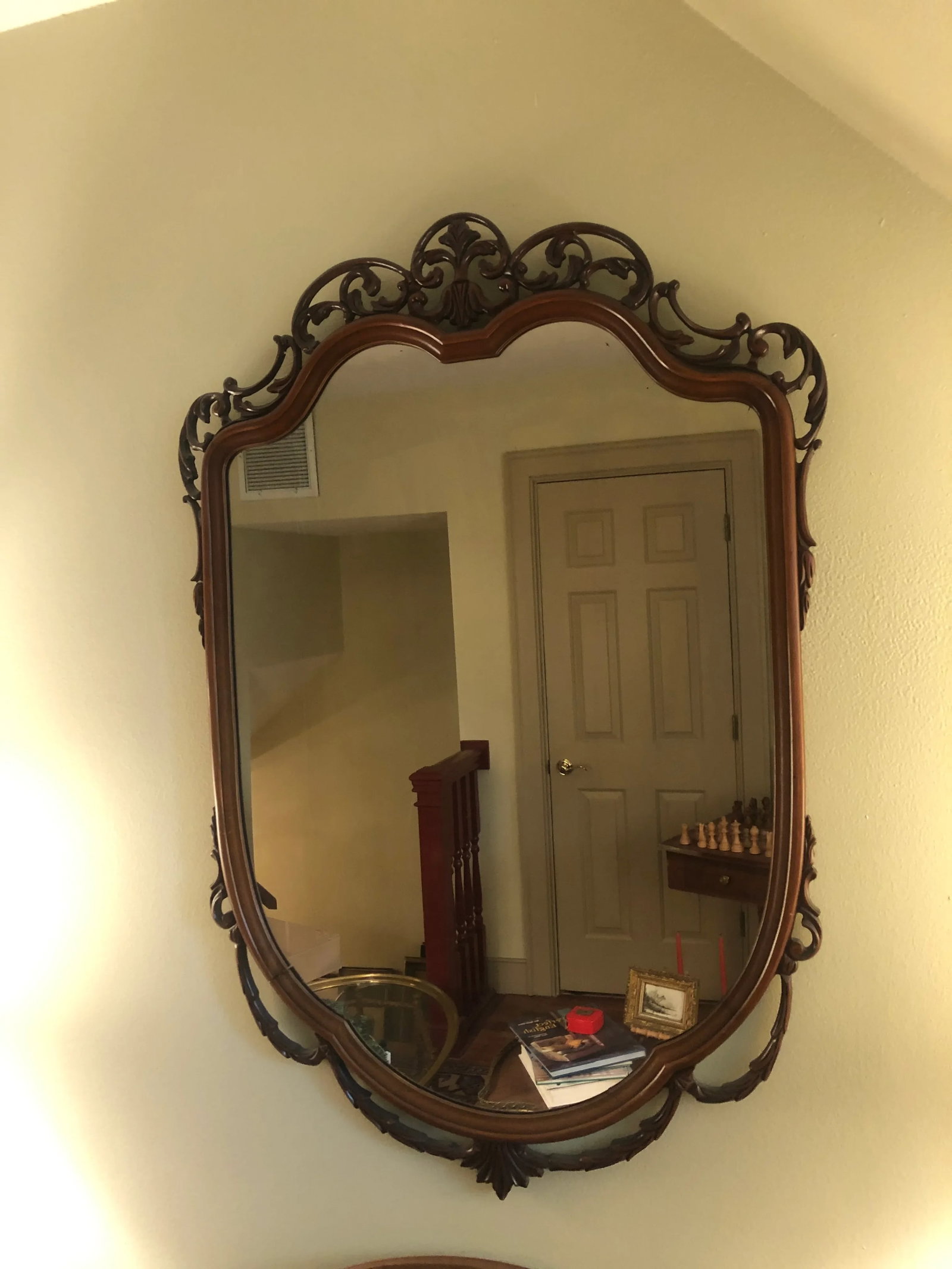 Vintage 1940's Mahogany Shield Mirror - 5