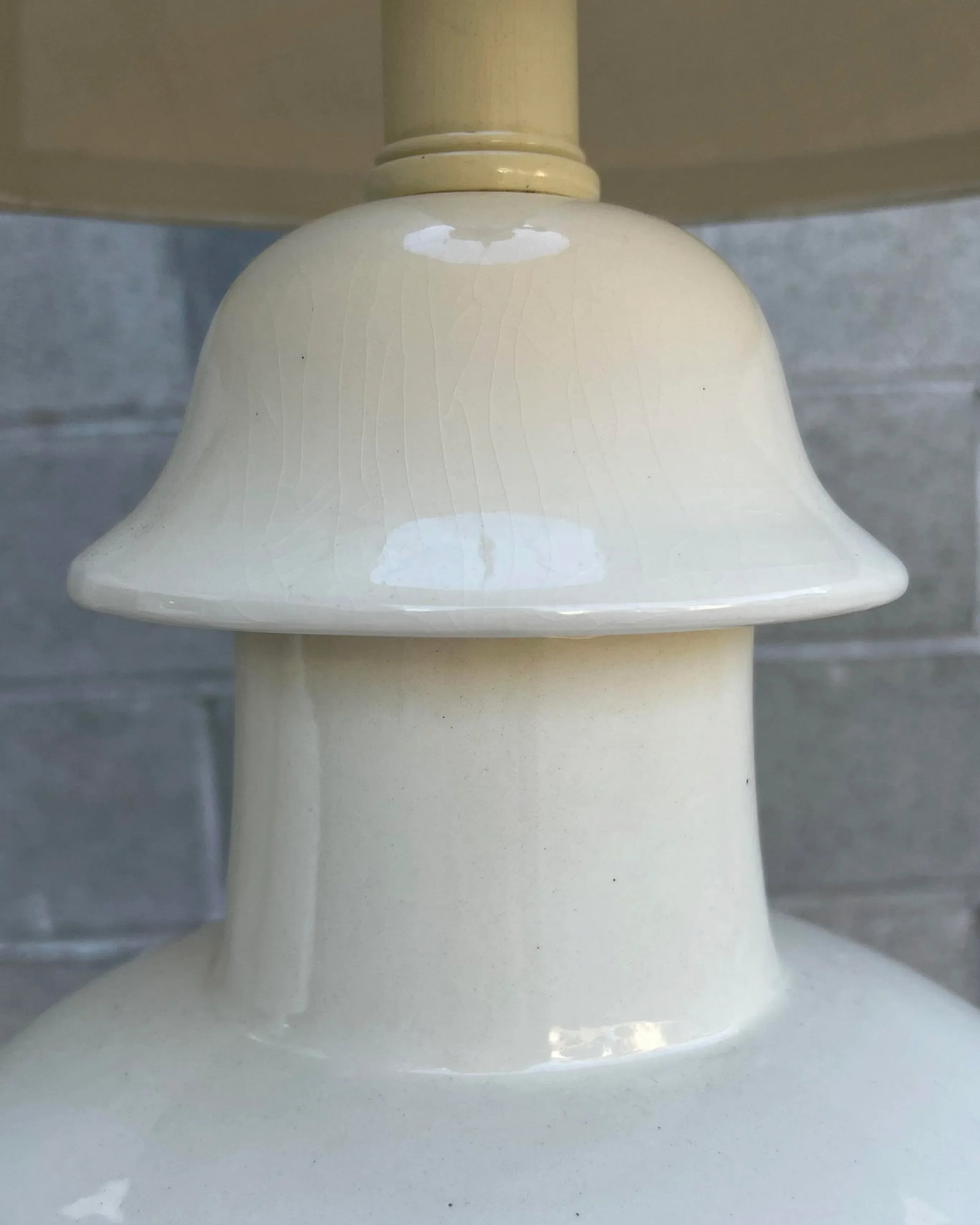 1940's Large-Scale Ceramic Urn Lamps in Eggshell White With Chartreuse Accented Empire Shades - a Pa - 4