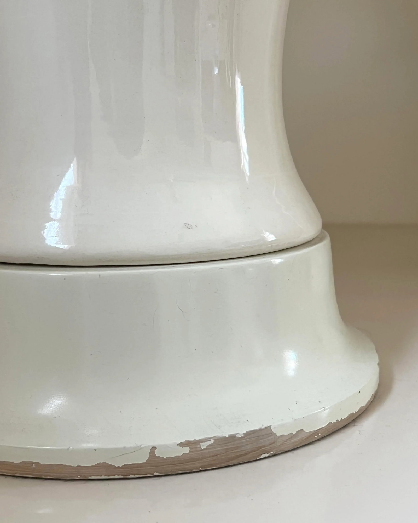 1940's Large-Scale Ceramic Urn Lamps in Eggshell White With Chartreuse Accented Empire Shades - a Pa - 7