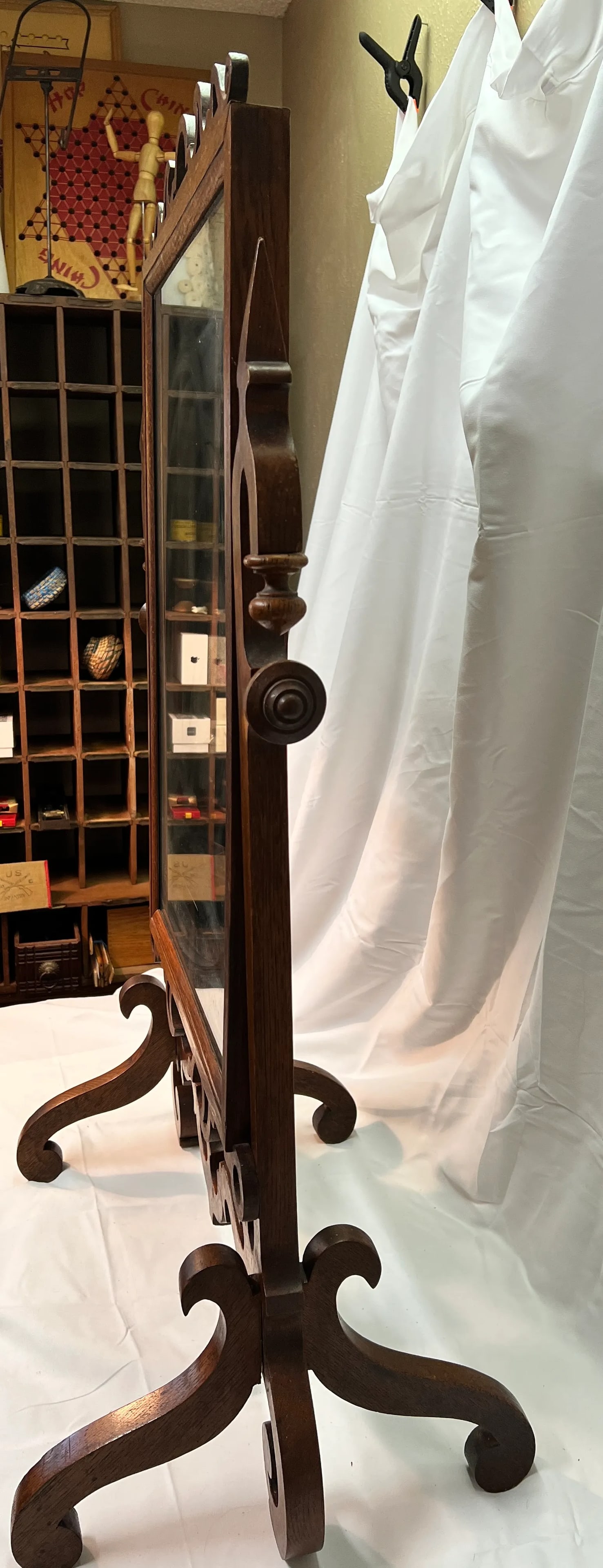 English Oak Floor Standing Dressing Mirror - 3