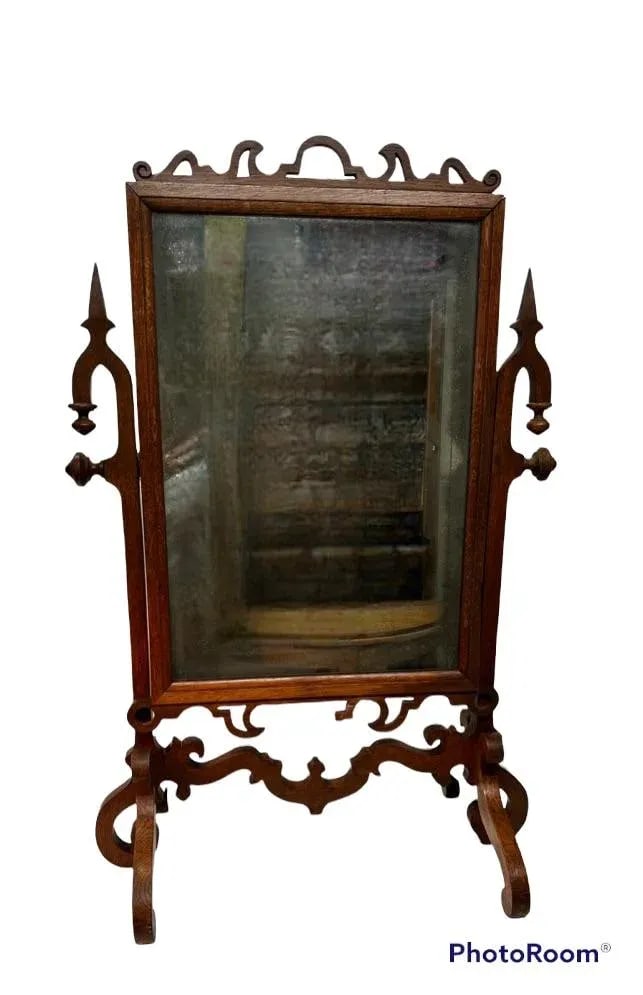 English Oak Floor Standing Dressing Mirror - 9