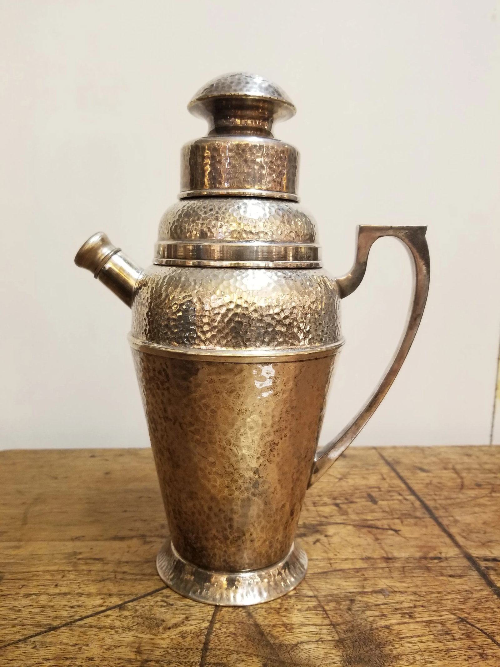 1920s Apollo Bernard Rice's Sons Art Deco Vintage Nickel Silver Hammered Cocktail Shaker & 6 Cocktai - 4