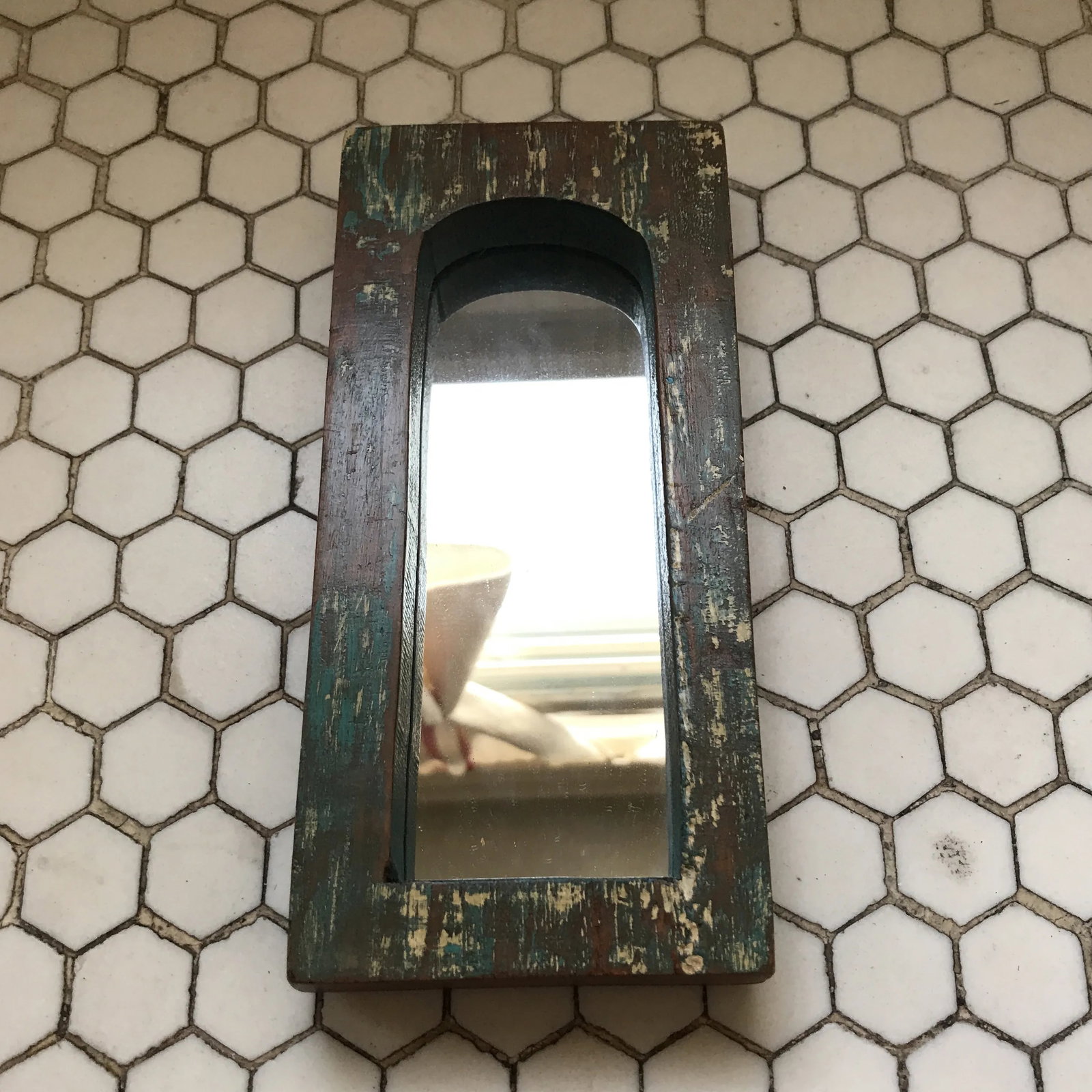 Vintage Indian Archway Painted Teak Mirrors - A Pair - 5