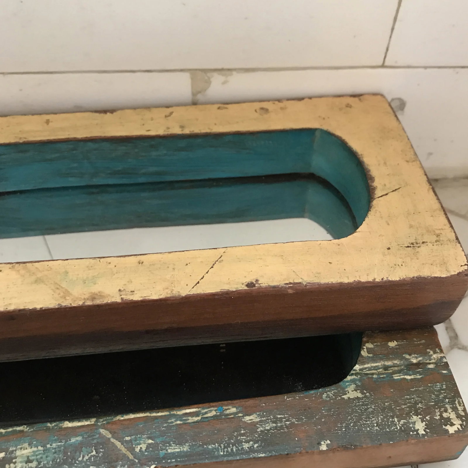 Vintage Indian Archway Painted Teak Mirrors - A Pair - 7