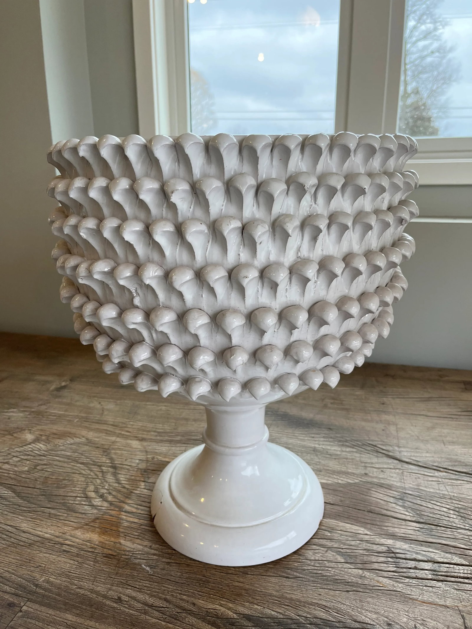 Vintage White Pinecone Pottery Planter - 10