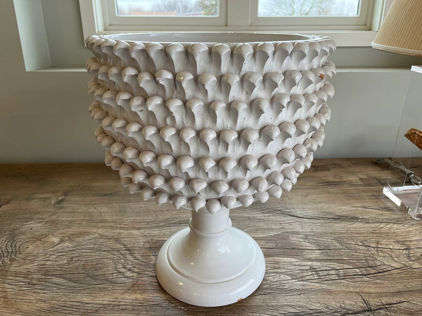 Vintage White Pinecone Pottery Planter - 2