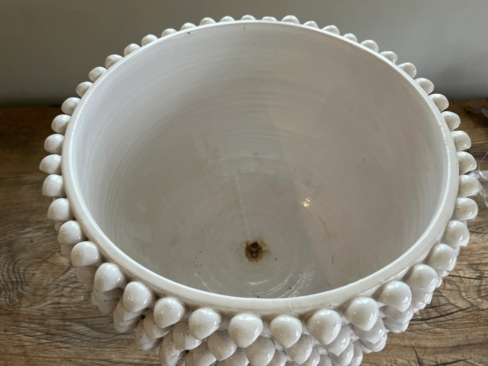 Vintage White Pinecone Pottery Planter - 3