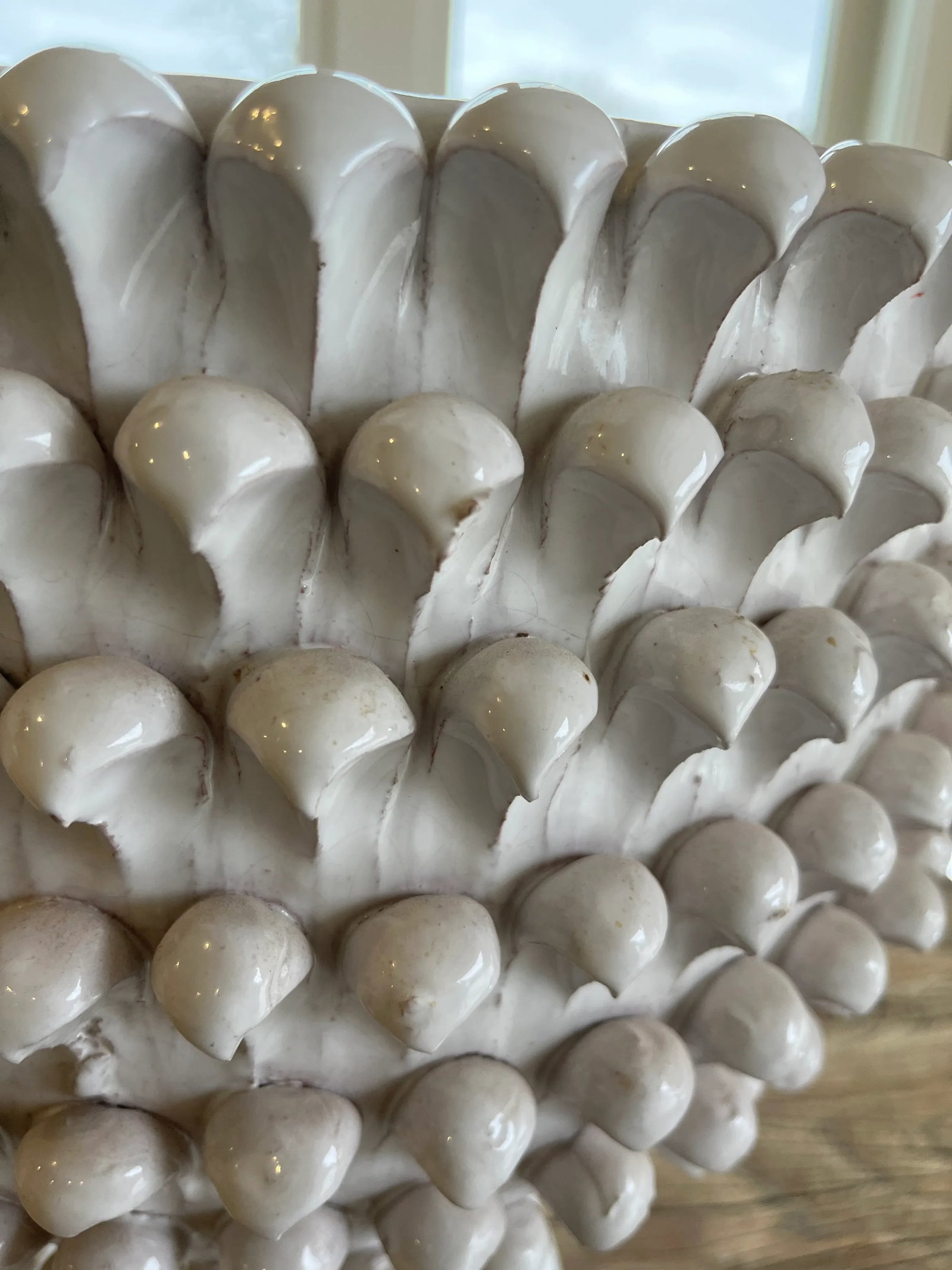 Vintage White Pinecone Pottery Planter - 4