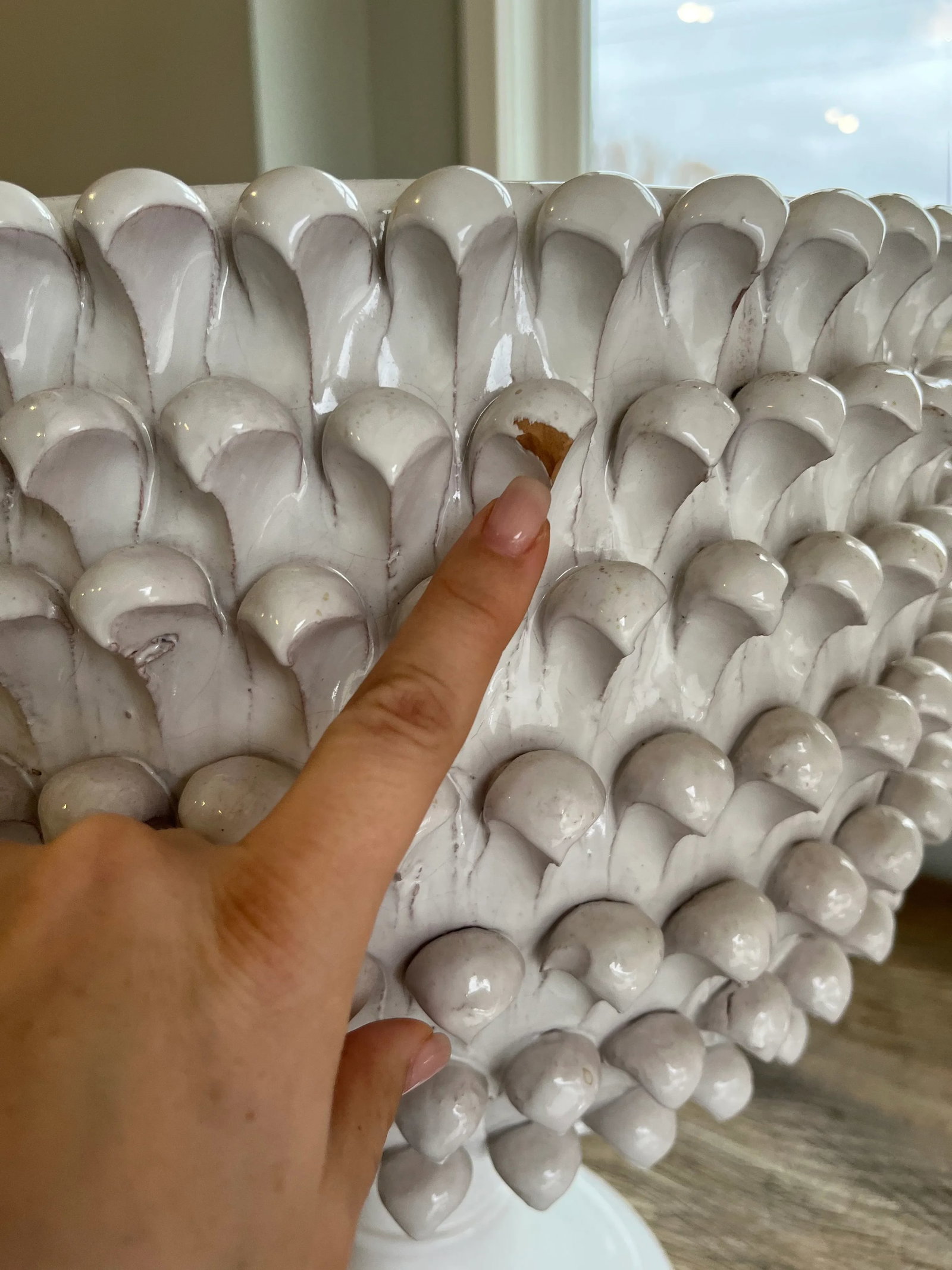 Vintage White Pinecone Pottery Planter - 5