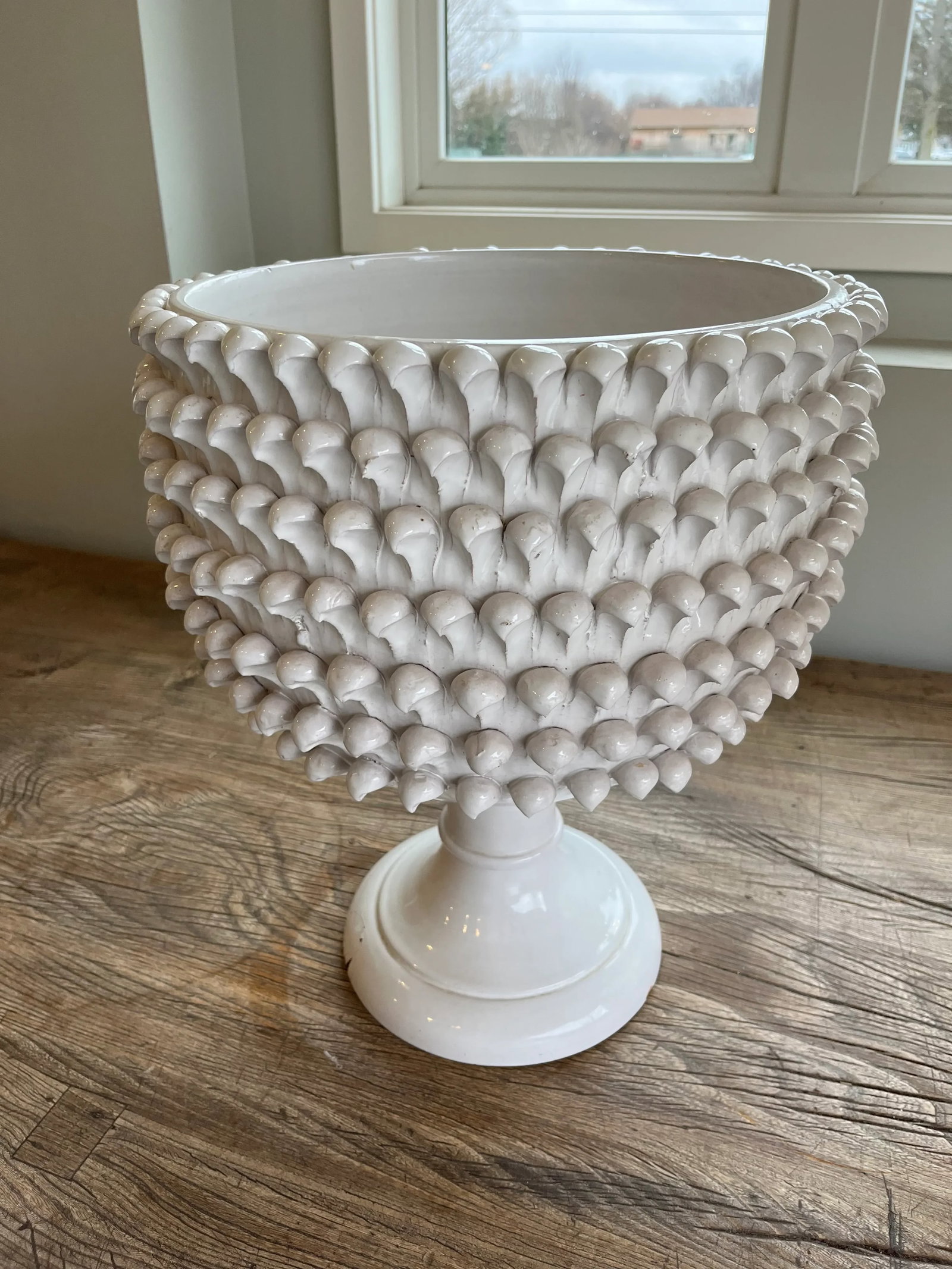 Vintage White Pinecone Pottery Planter - 6