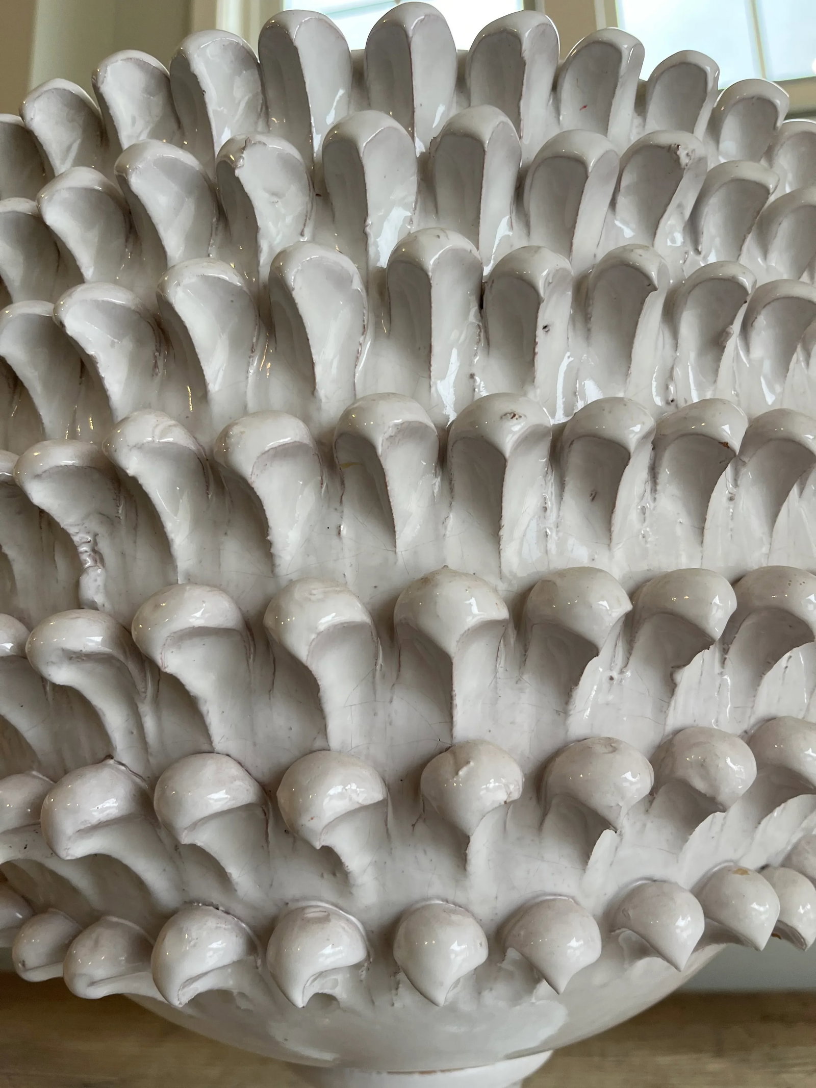 Vintage White Pinecone Pottery Planter - 7