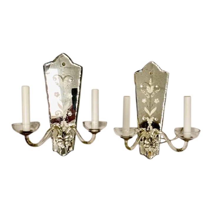 Vintage 1920 Etched Carved Mirror Sconces (1 of 12)