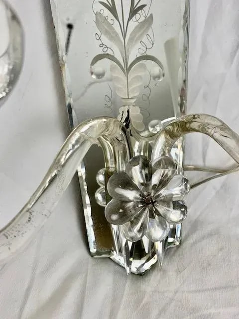 Vintage 1920 Etched Carved Mirror Sconces - 6