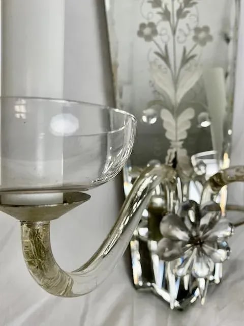 Vintage 1920 Etched Carved Mirror Sconces - 8