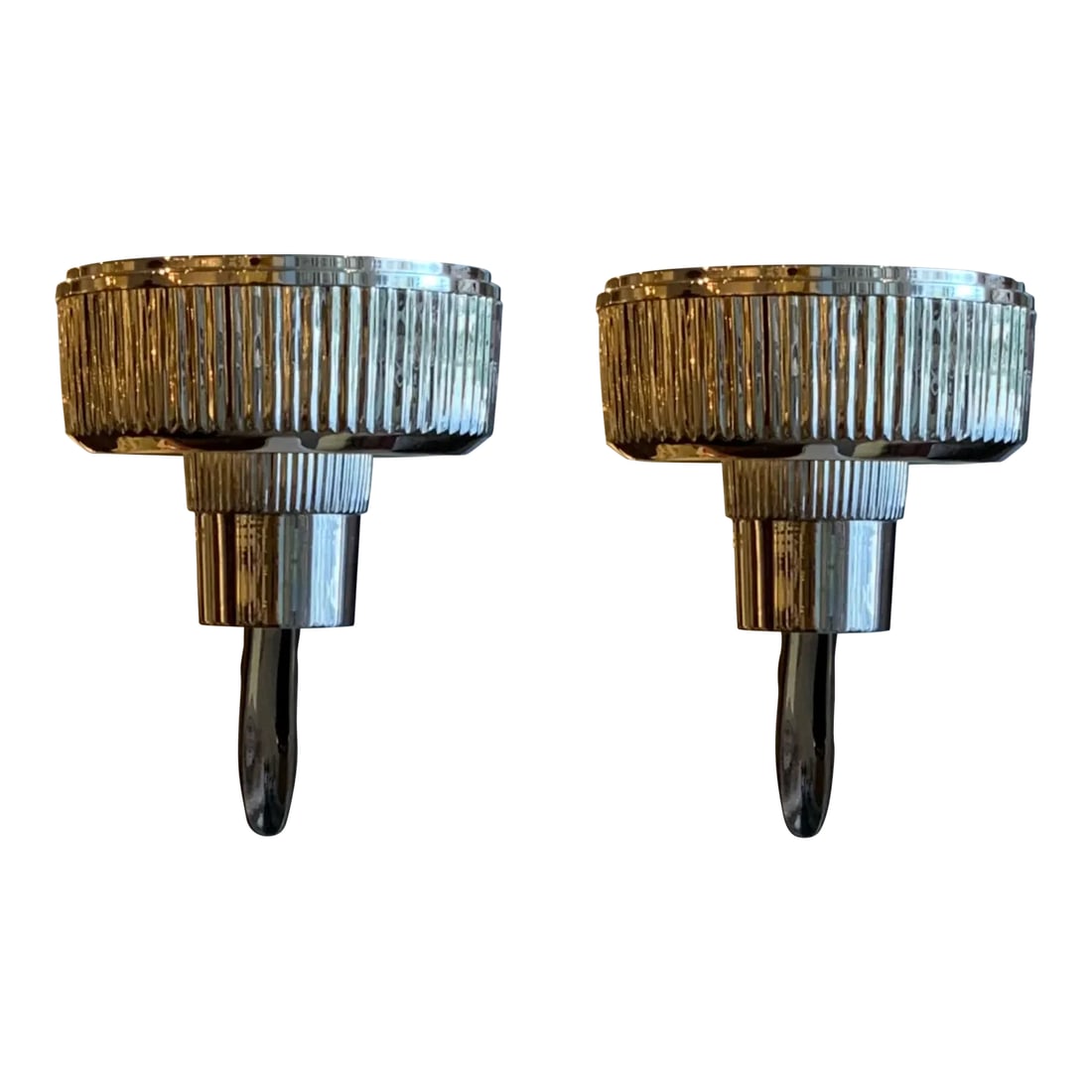 Art Deco Style Polished Nickel Ribbed Car Mirror Sconces Pair (1 of 5)