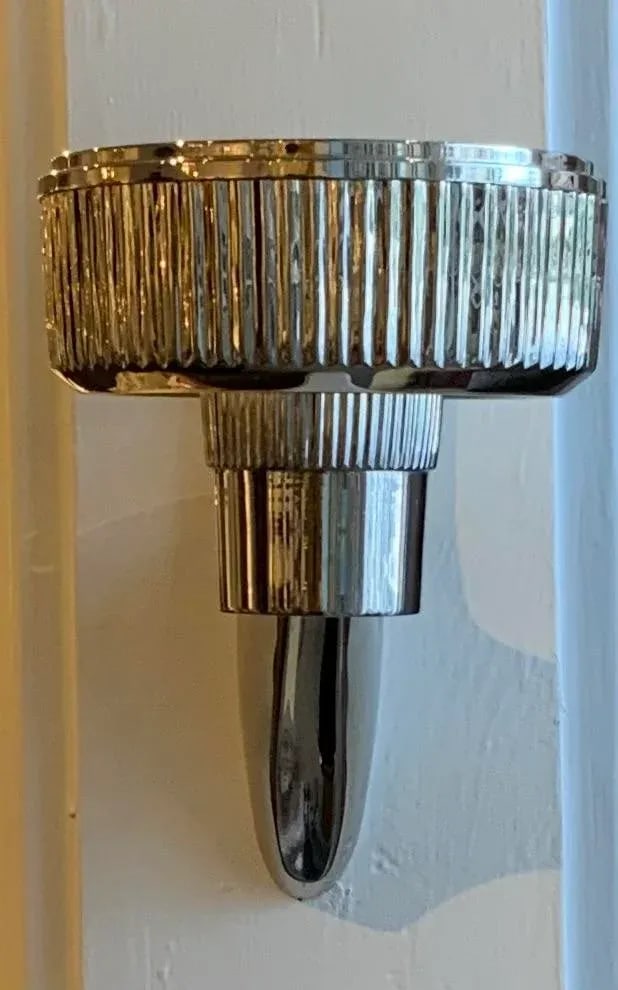 Art Deco Style Polished Nickel Ribbed Car Mirror Sconces Pair - 2