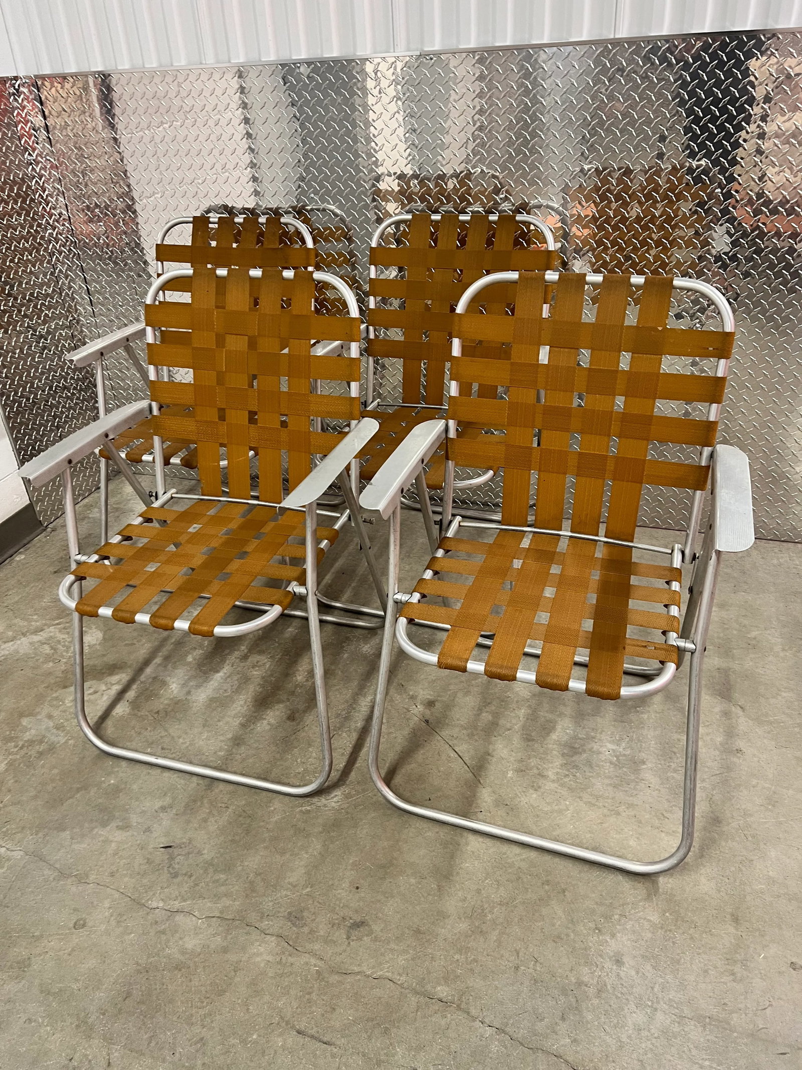 Vintage Aluminum Strap Folding Chairs - Set of 4 - 12