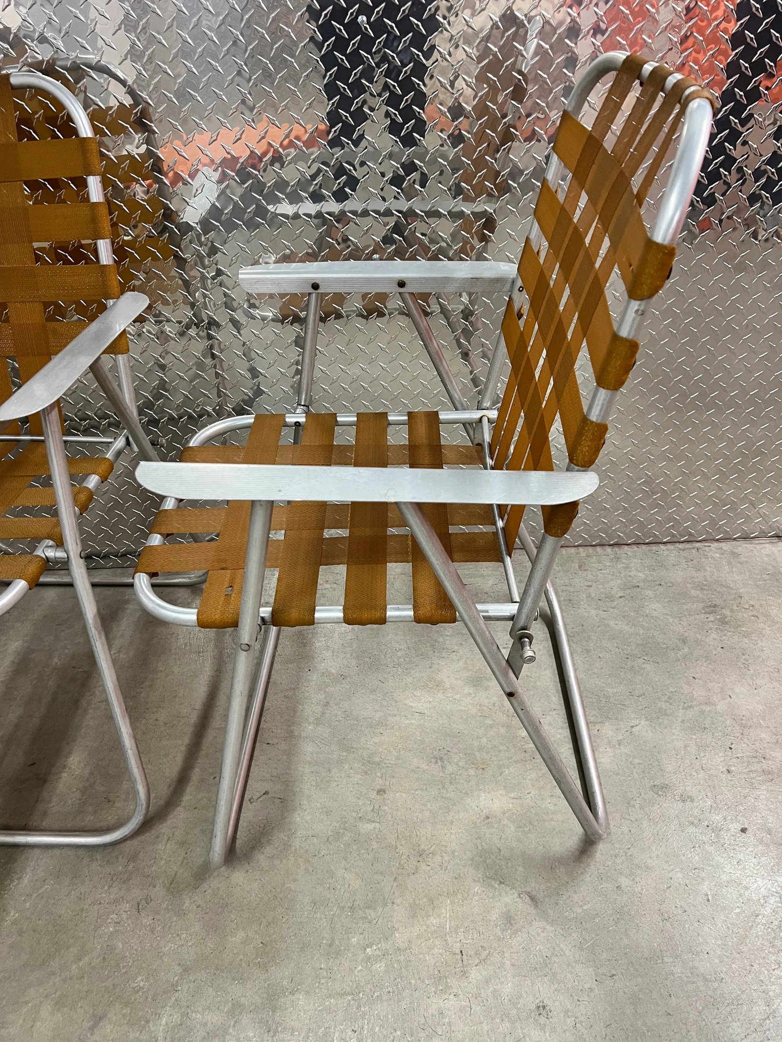 Vintage Aluminum Strap Folding Chairs - Set of 4 - 5