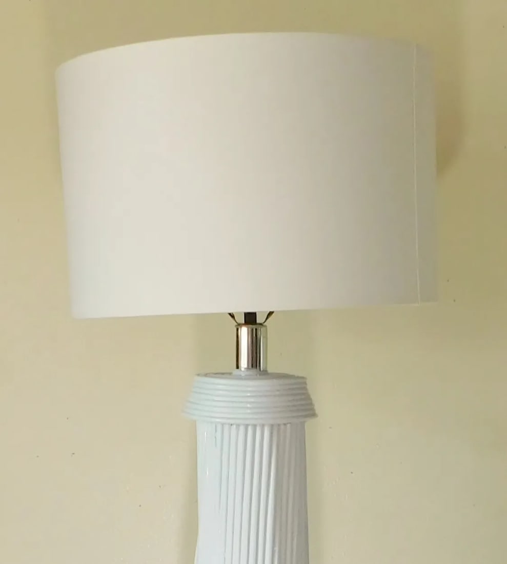 Vintage Betty Cobonpue Style White Pencil Reed Sculptural Floor Lamp With Shade - 5