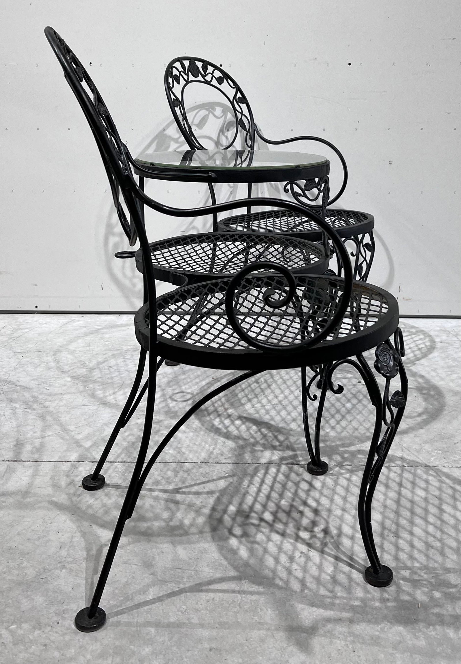 Woodard Furniture Tete-A-Tete Wrought Iron Outdoor Chantilly Rose Tete a Tete Chair Bench Loveseat - 9