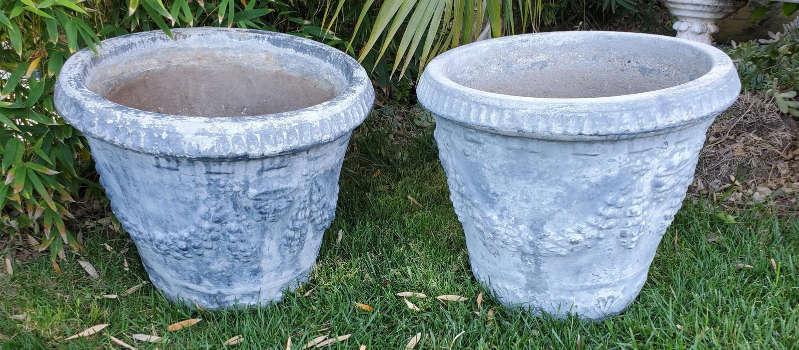 Pair of Large Cast Stone Concrete Neoclassical Style Garden Planters - 10