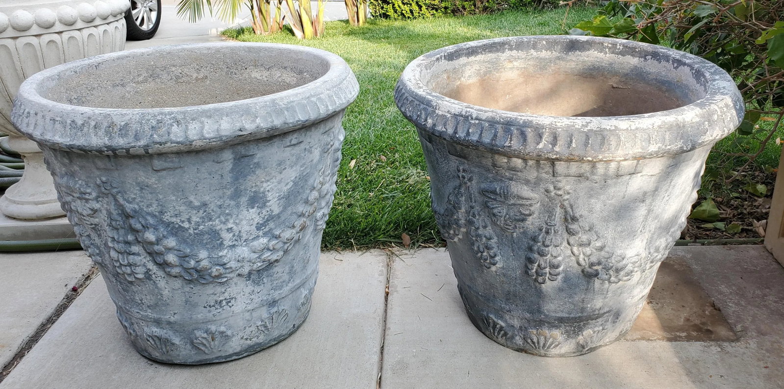 Pair of Large Cast Stone Concrete Neoclassical Style Garden Planters - 13
