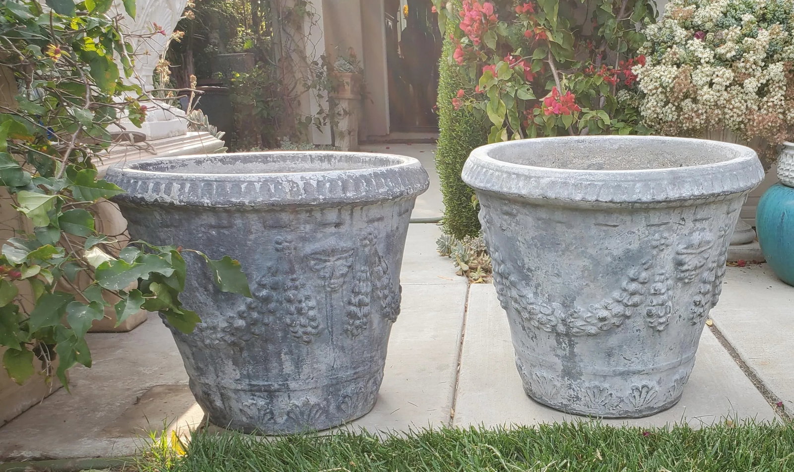 Pair of Large Cast Stone Concrete Neoclassical Style Garden Planters - 2