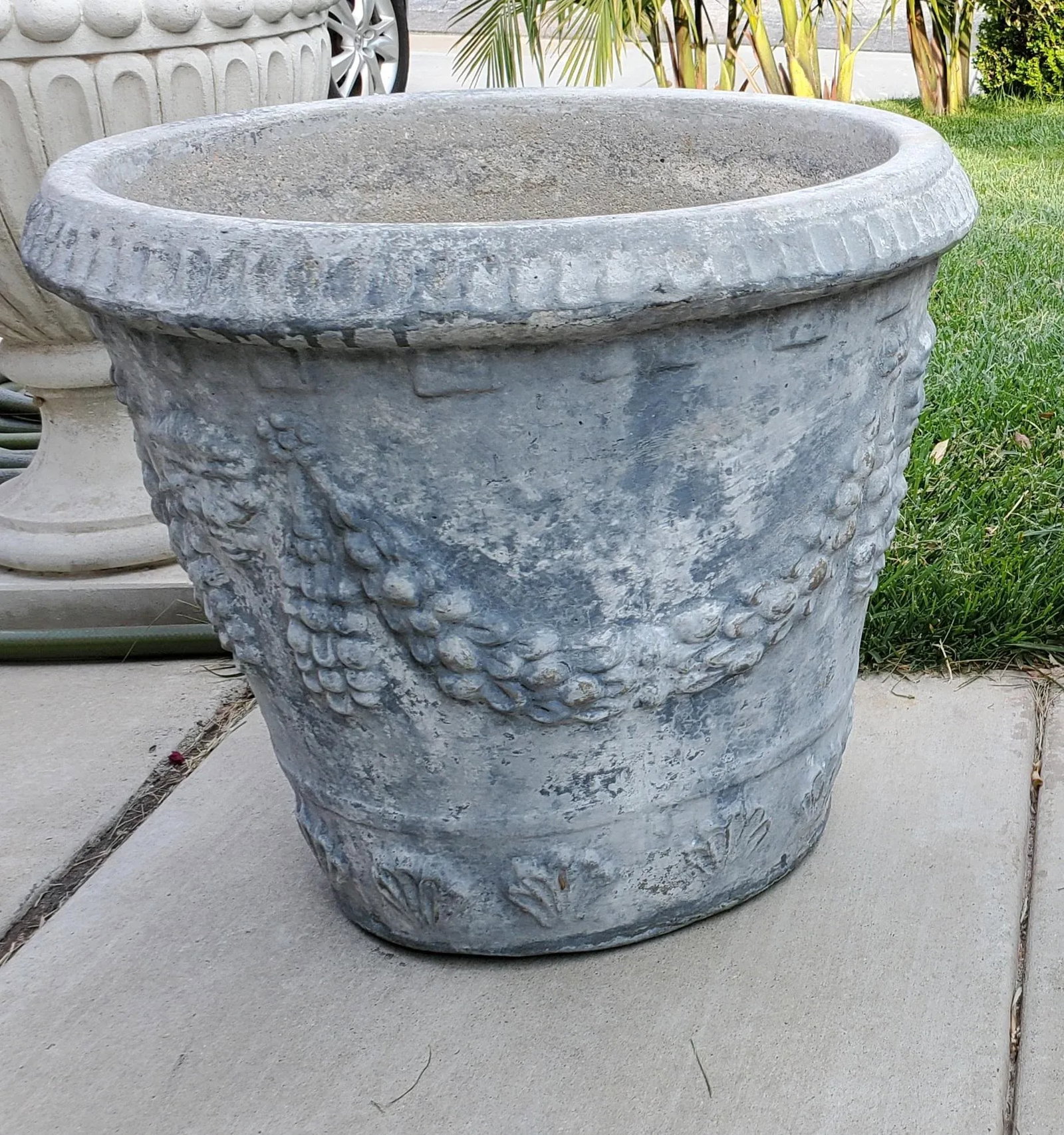 Pair of Large Cast Stone Concrete Neoclassical Style Garden Planters - 4