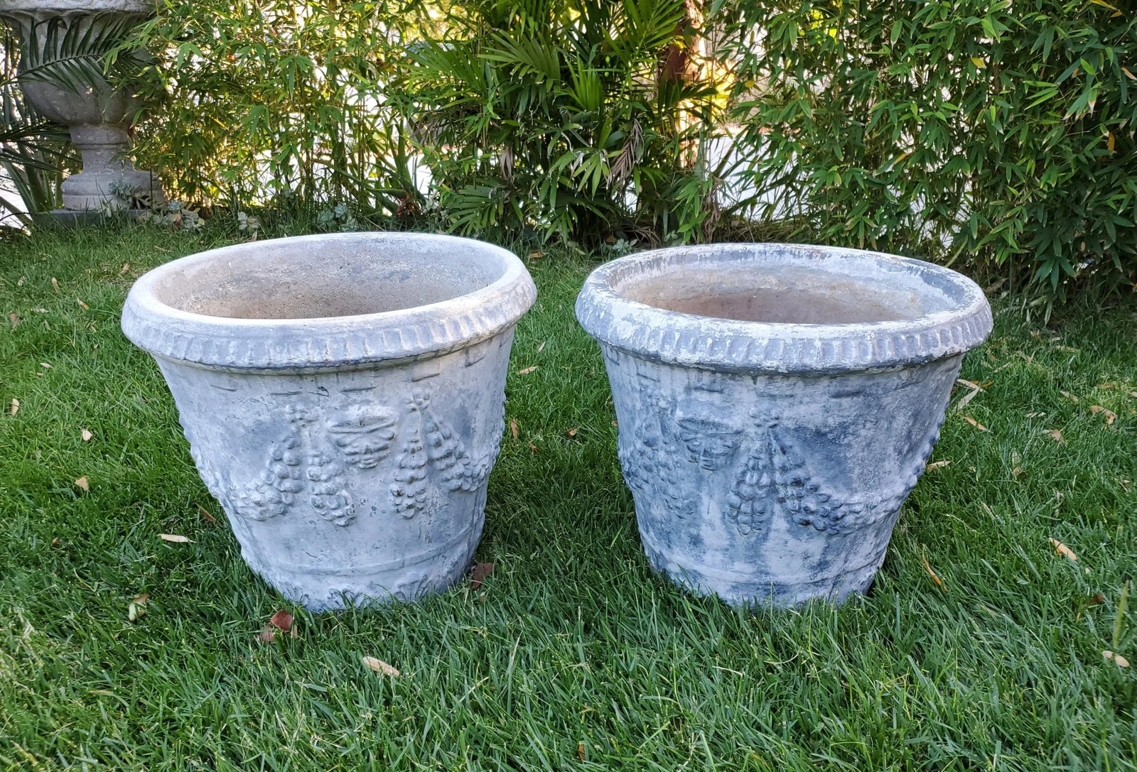 Pair of Large Cast Stone Concrete Neoclassical Style Garden Planters - 5