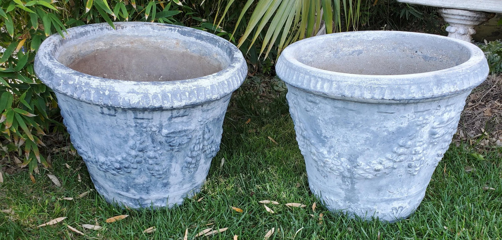 Pair of Large Cast Stone Concrete Neoclassical Style Garden Planters - 6