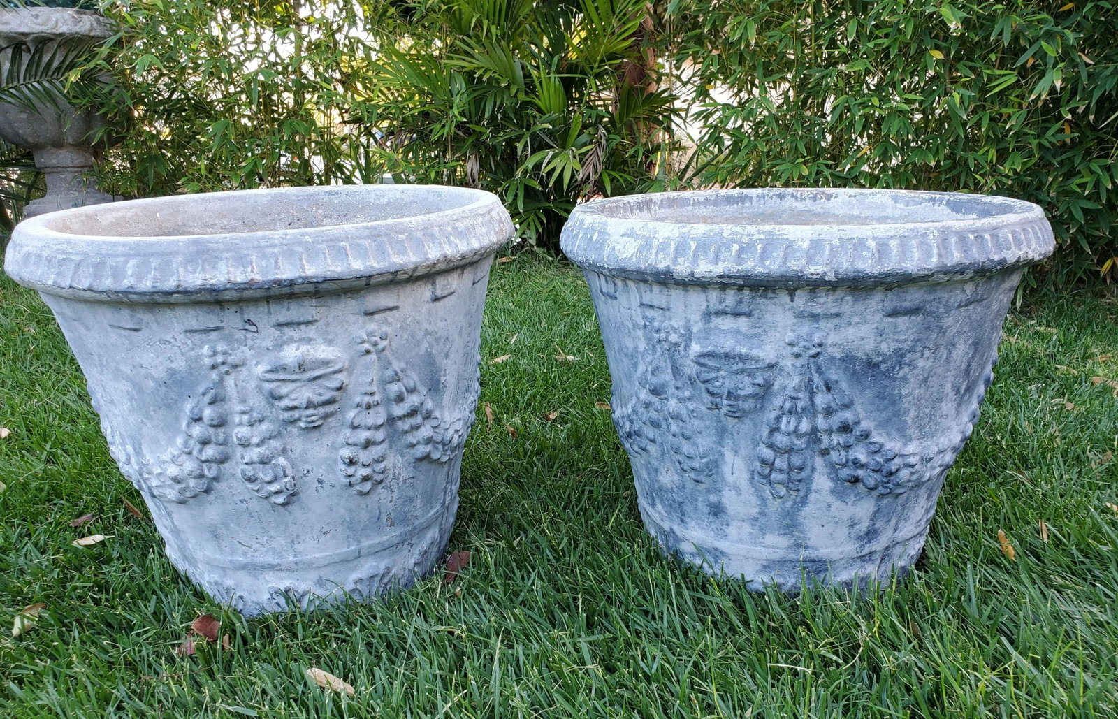 Pair of Large Cast Stone Concrete Neoclassical Style Garden Planters - 7