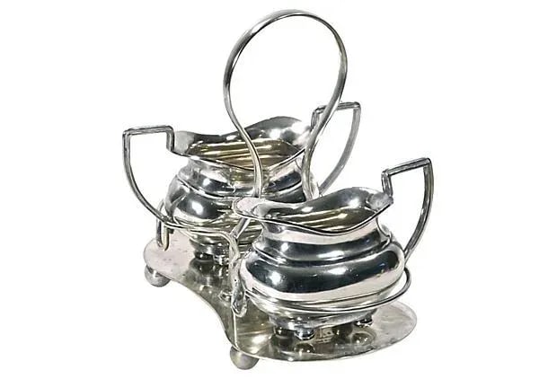 Antique English Creamer and Sugar Dish with Tray - 2