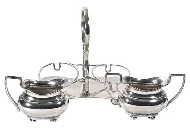 Antique English Creamer and Sugar Dish with Tray - 3