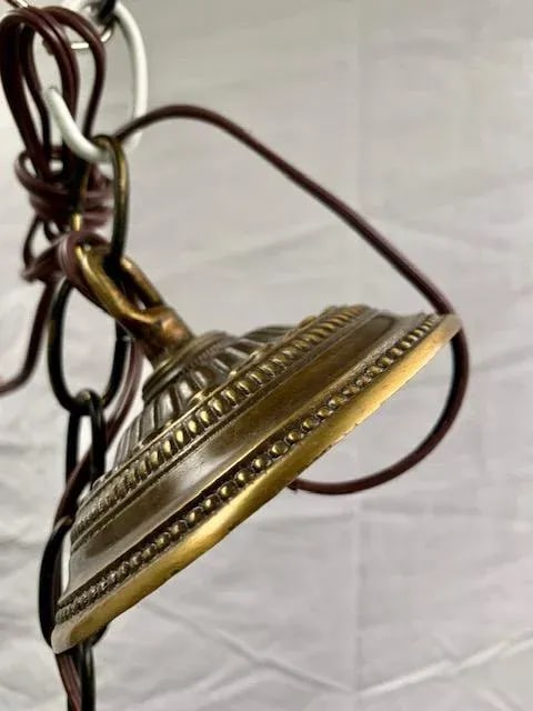 Small French Cast Brass Basket Light With Original Porcelain Flowers. - 2