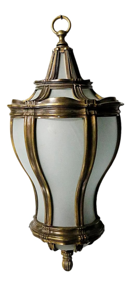 Antique Hanging Lantern Brass With Curved Glass (1 of 4)