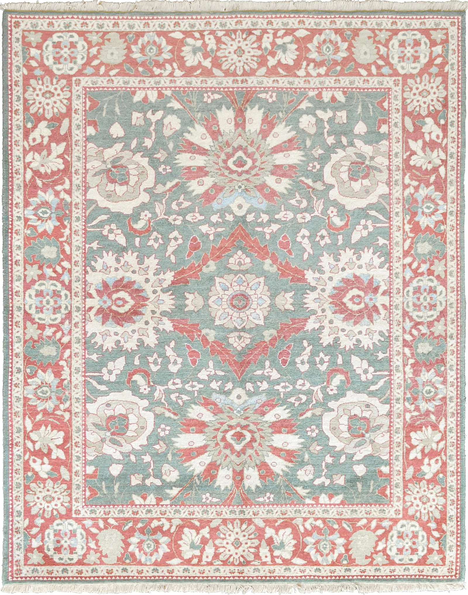 Mansour Handwoven Agra Rug: Genuine hand-knotted Agra from Egypt feauturing a masterful color combination and large scale all-over patterns. 100% fine natural wool pile. Condition: Alterations: Original Condition Unaltered Imper
