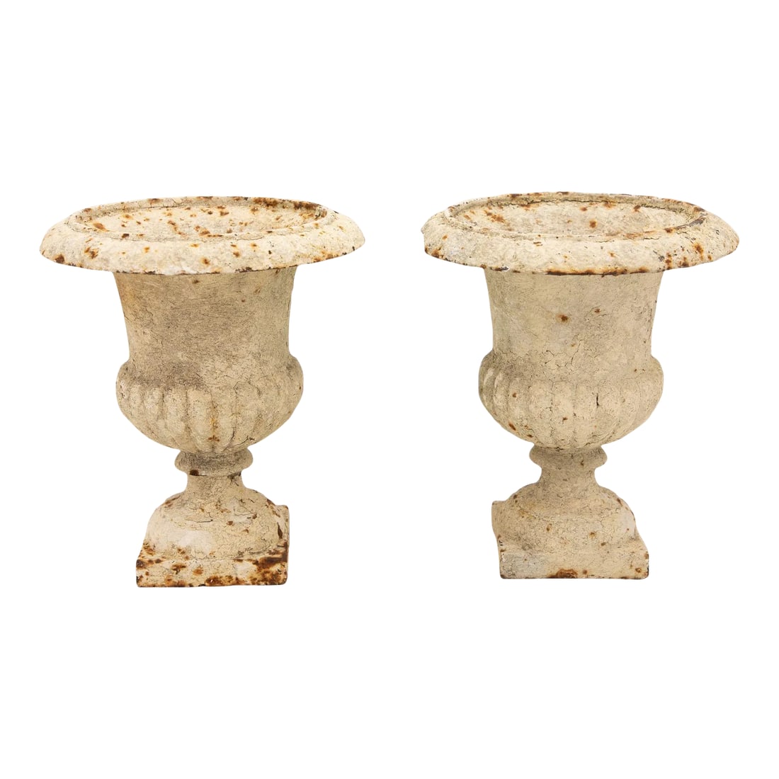 Pair of White Cast Iron Urns, French Early 20th Century