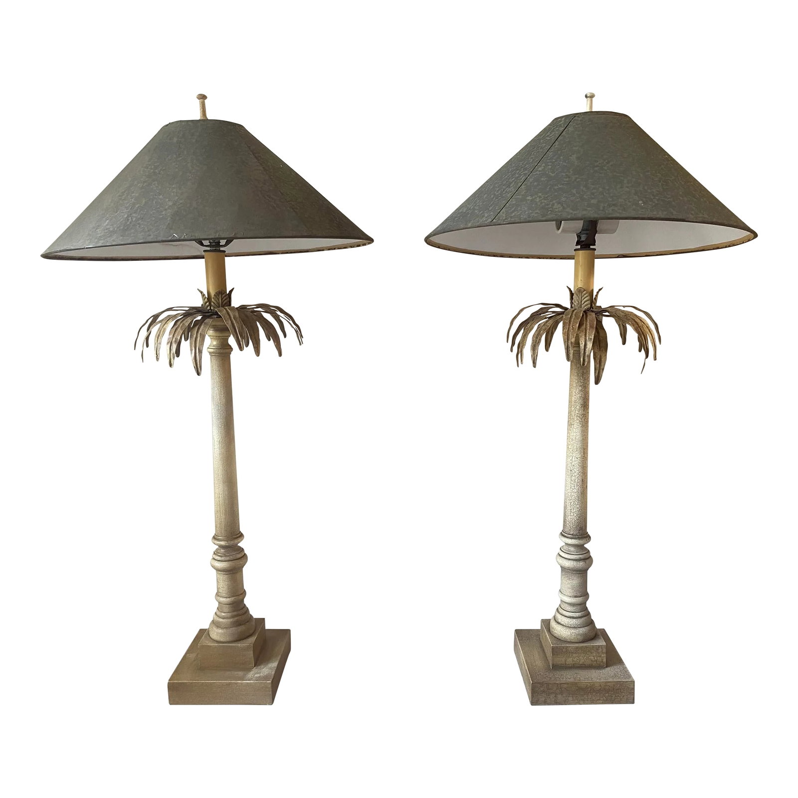 1980s Coastal Beige LampCrafters Palm Tree Table Lamps- Set of 2 (1 of 12)
