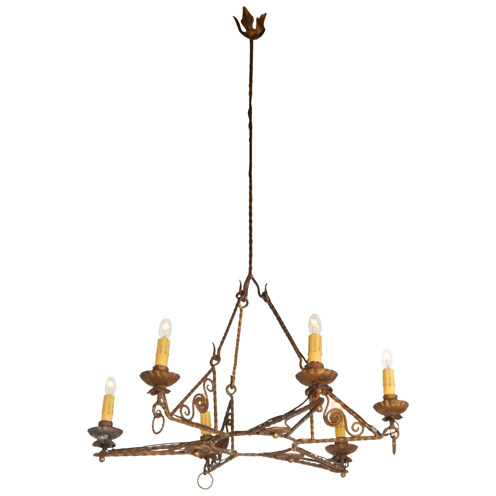 Italian 1920s Art Deco Gilt Iron Chandelier (1 of 6)