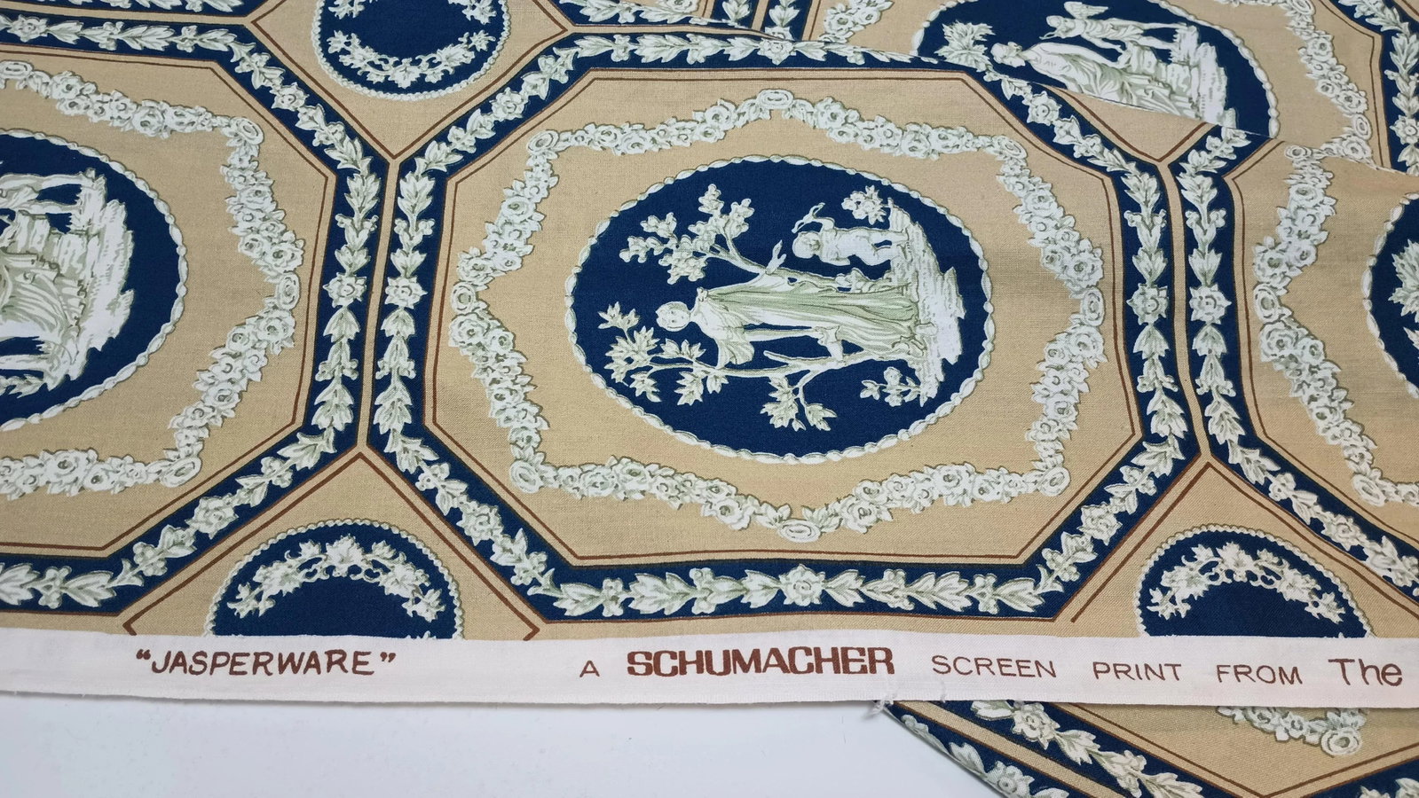 Schumacher Wedgwood "Jasperware" Print Vintage Cotton Fabric 3.75 Yards - 11