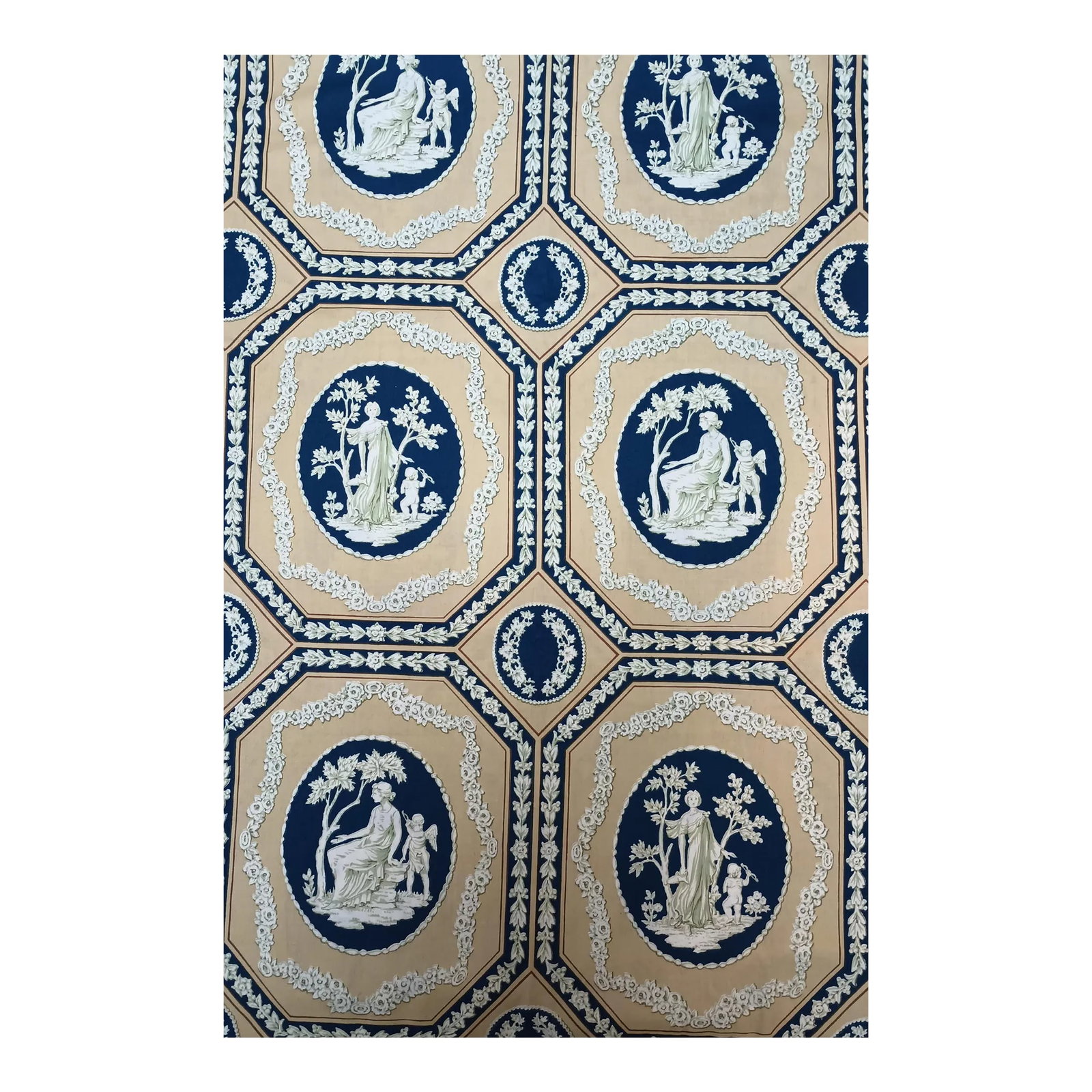 Schumacher Wedgwood "Jasperware" Print Vintage Cotton Fabric 3.75 Yards: Vintage Schumacher "Jasperware" print fabric from a collection under a Wedgewood license, 1972. Beautiful light weight cotton print. 3.75 yards, width 53" (not including selvedge). Each motif or