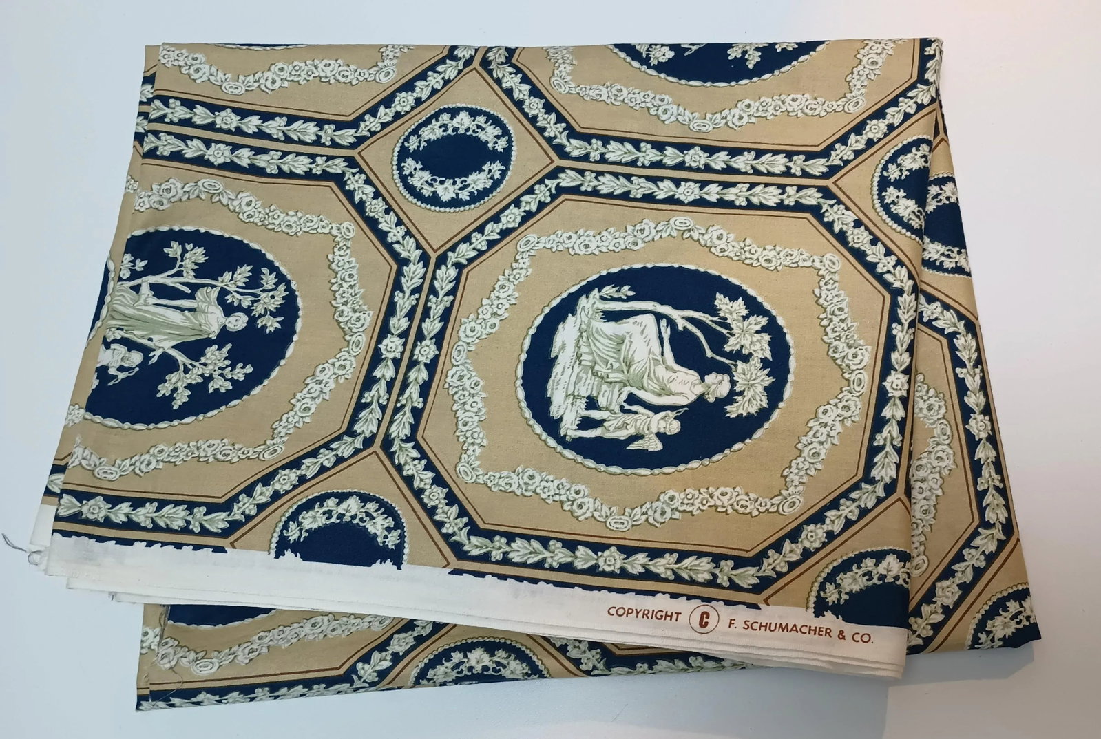 Schumacher Wedgwood "Jasperware" Print Vintage Cotton Fabric 3.75 Yards - 3