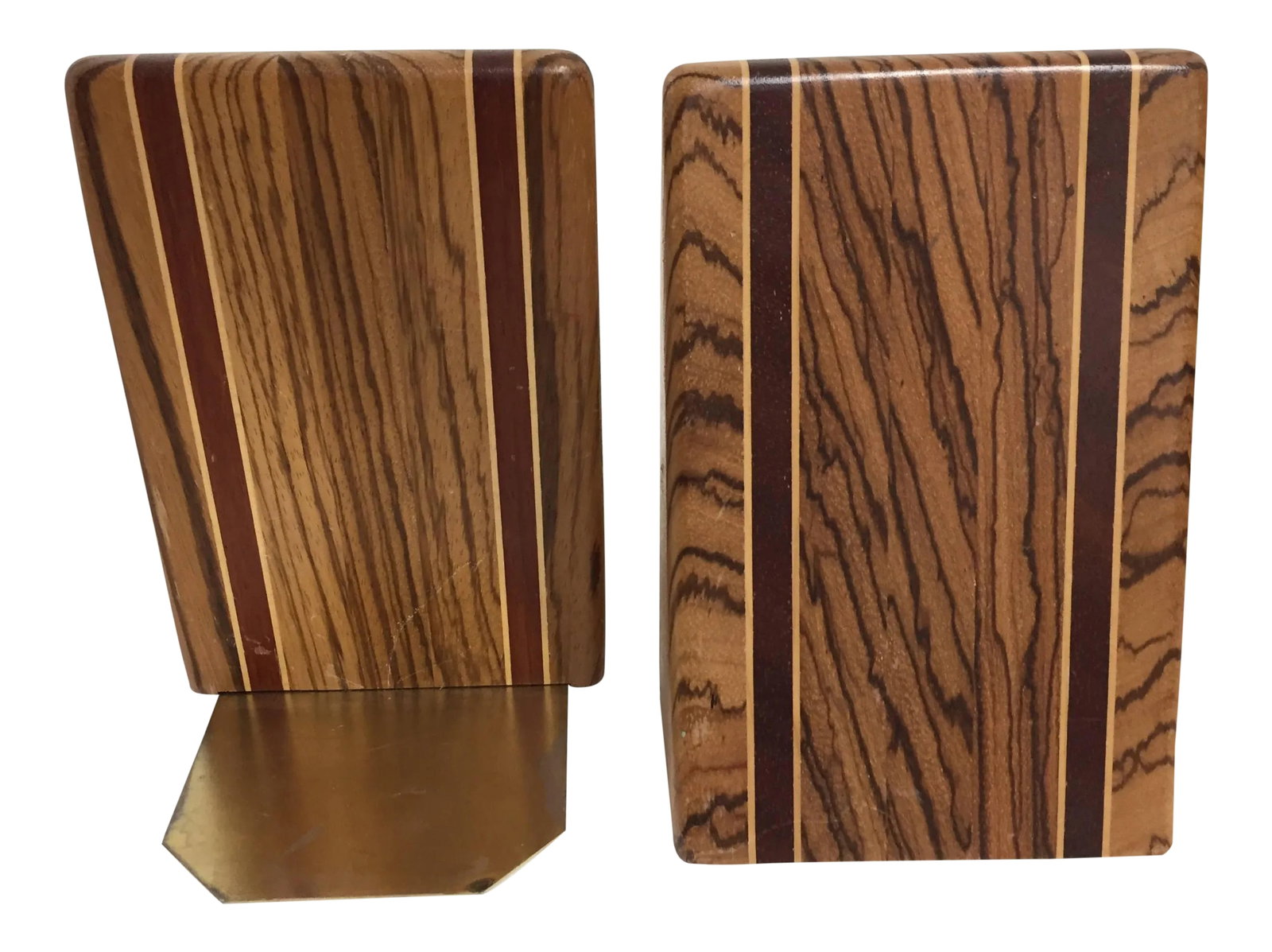 Mid-Century Modern Inlaid Exotic Wood Bookends - A Pair: Pair of mid century inlaid exotic wood bookends Condition: Condition Notes: Good - Moderate wear and tear, but still has good years left Materials & Techniques: Wood
