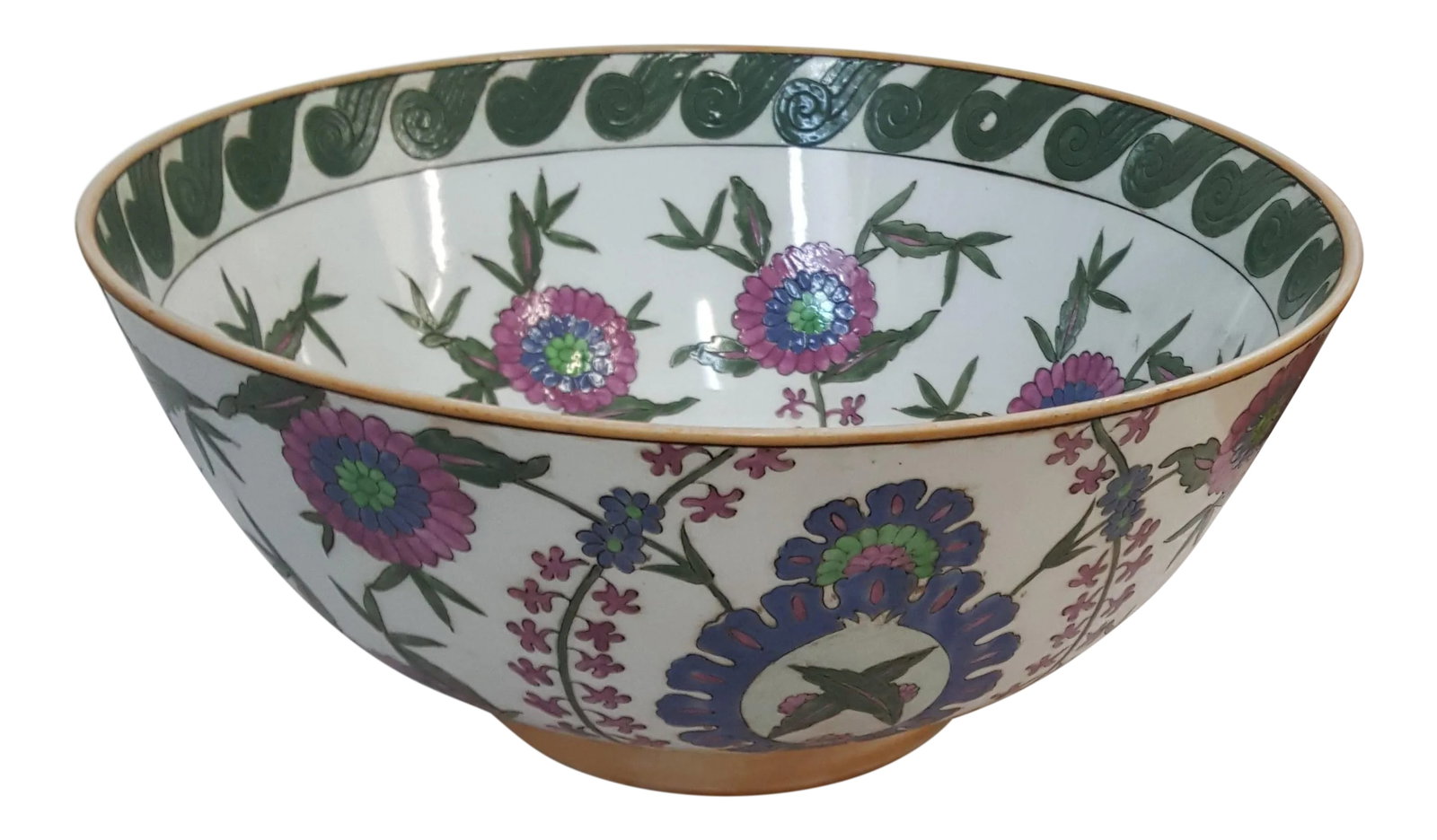 Payne Imports China Porcelain Floral Bowl: Showroom display piece. Lovely China Porcelain bowl from Payne Imports Floral design with Purple, Green, Blue, and White colors. Condition: Alterations: Original Condition Unaltered Imperfections: