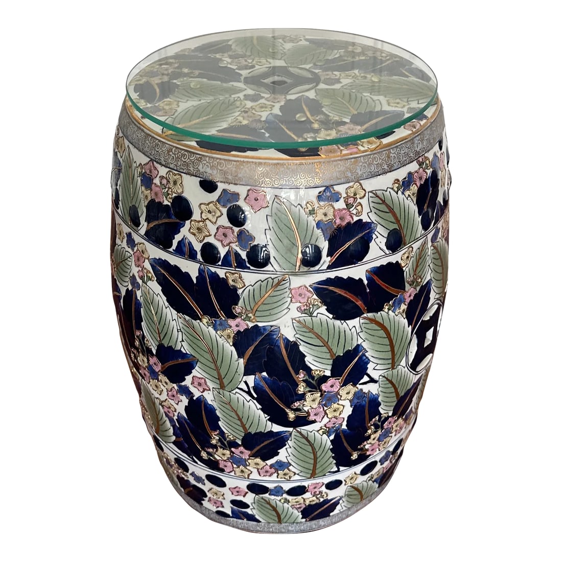 Vintage Porcelain Gilded Botanical Chinese Garden Stool (1 of 8)