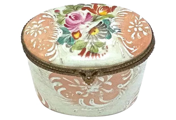Antique Oval Limoges Porcelain Floral Box (1 of 5)