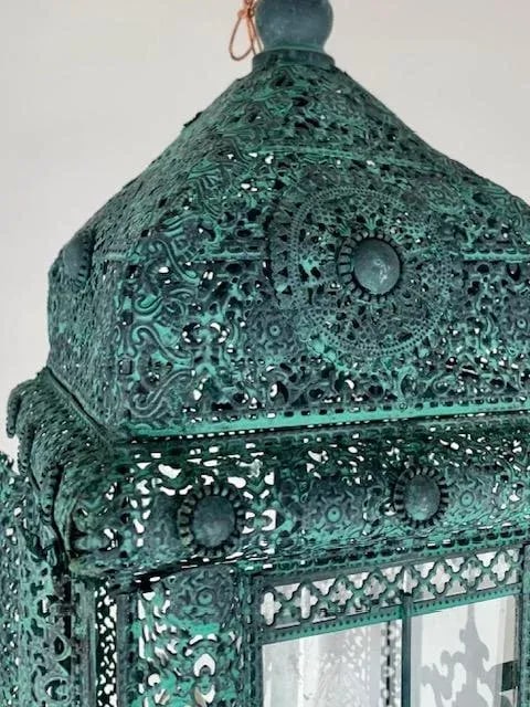 A Pair of Decorative Patina 3 Light Cluster Lanterns With Matching Chain and Canopy, - 5